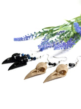 Load image into Gallery viewer, Crow Skull Crystal Earrings | 3D Printed
