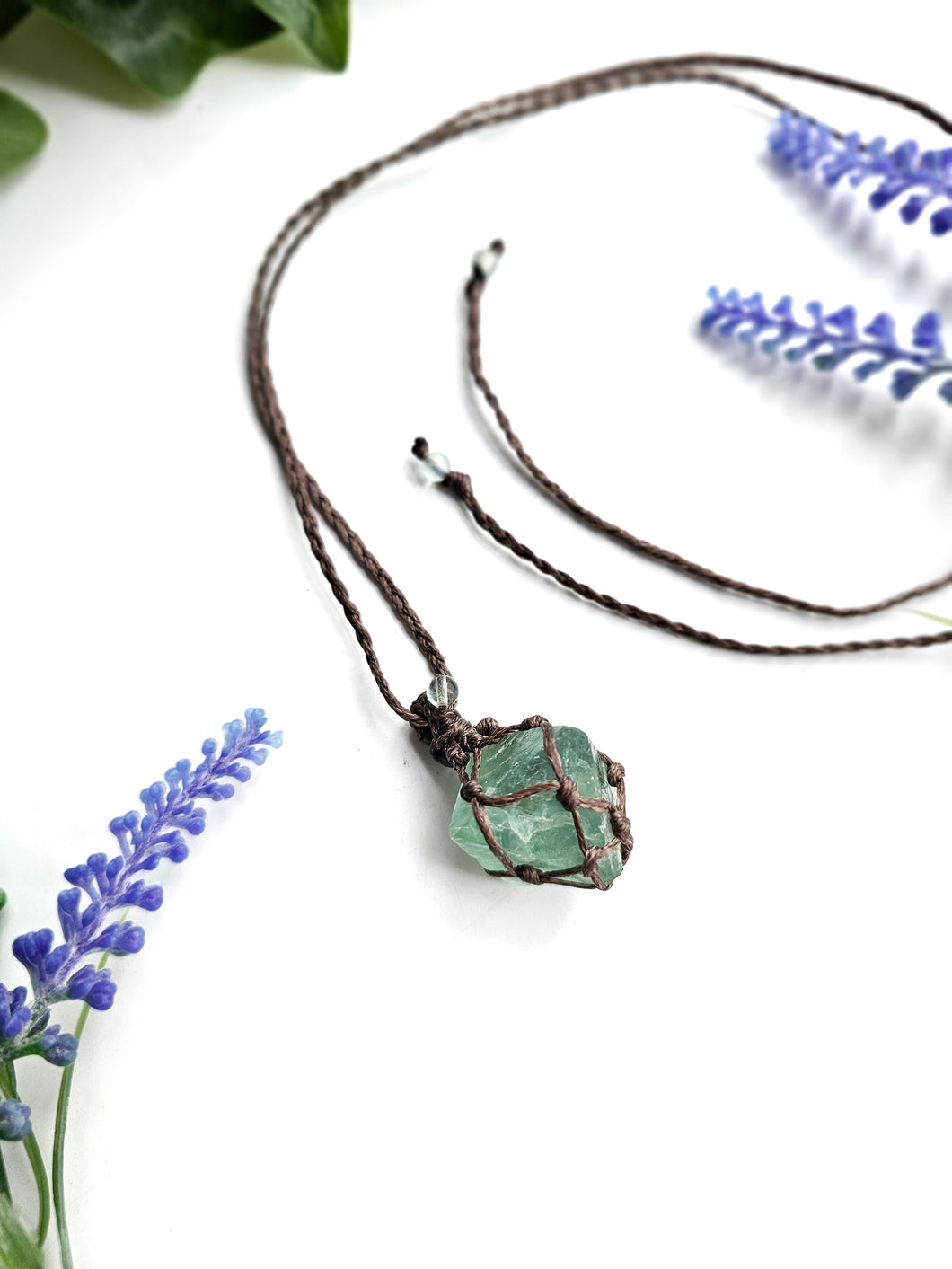 Macrame Fluorite Octahedron Necklace