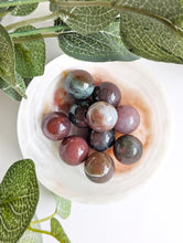 Load image into Gallery viewer, ocean jasper micro spheres in a bowl with foliage
