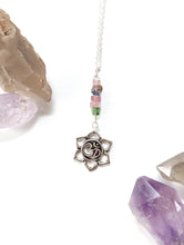 Load image into Gallery viewer, Watermelon Tourmaline Flower Om Necklace
