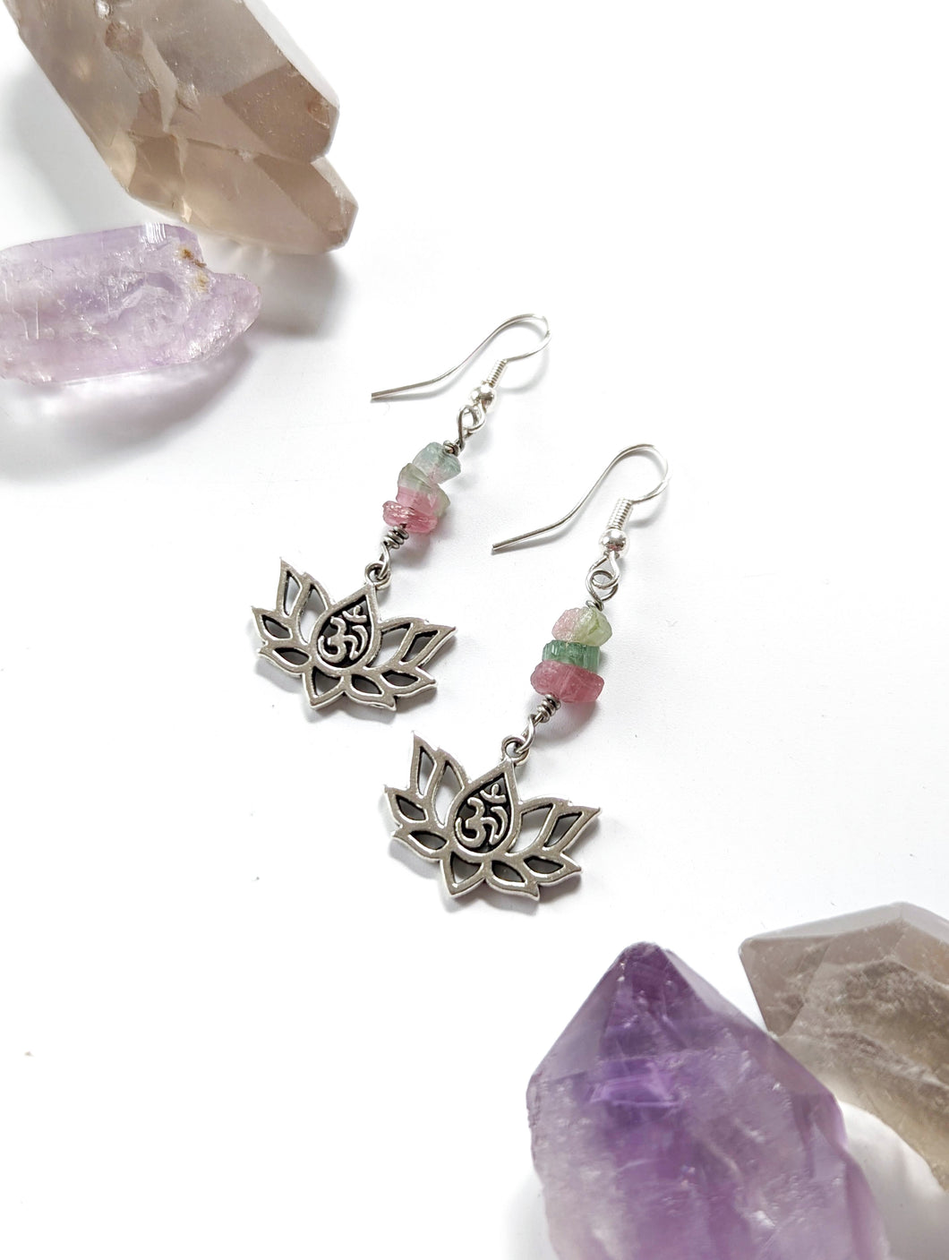 Watermelon Tourmaline Lotus Earrings