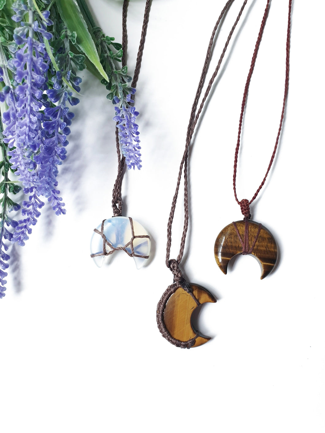 Macrame Crystal Moon Necklaces