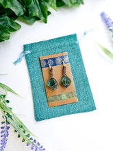 Load image into Gallery viewer, Macrame Fluorite Octahedron Earrings
