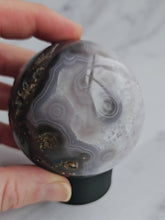 Load and play video in Gallery viewer, Druzy Purple Moss Agate Sphere
