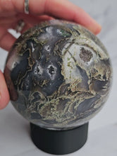 Load and play video in Gallery viewer, Druzy Purple Moss Agate Sphere
