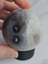 Load and play video in Gallery viewer, Druzy Purple Moss Agate Sphere
