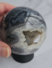 Load and play video in Gallery viewer, Druzy Purple Moss Agate Sphere
